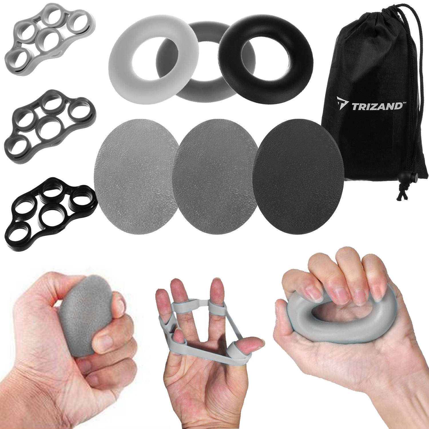 9 darabos edzőszalag készlet kéz-, és ujjgyakorlatokhoz – ujjpántok, edzőlabdák és szilikon gyűrűk (BB-15561) (5)