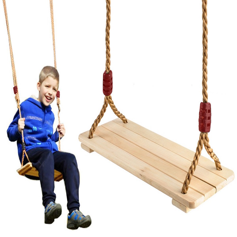 Felakasztható fa hinta gyerekeknek – erős kötéllel-, és fém gyűrűkkel – 75 kg-ig (BB-6308) (1)