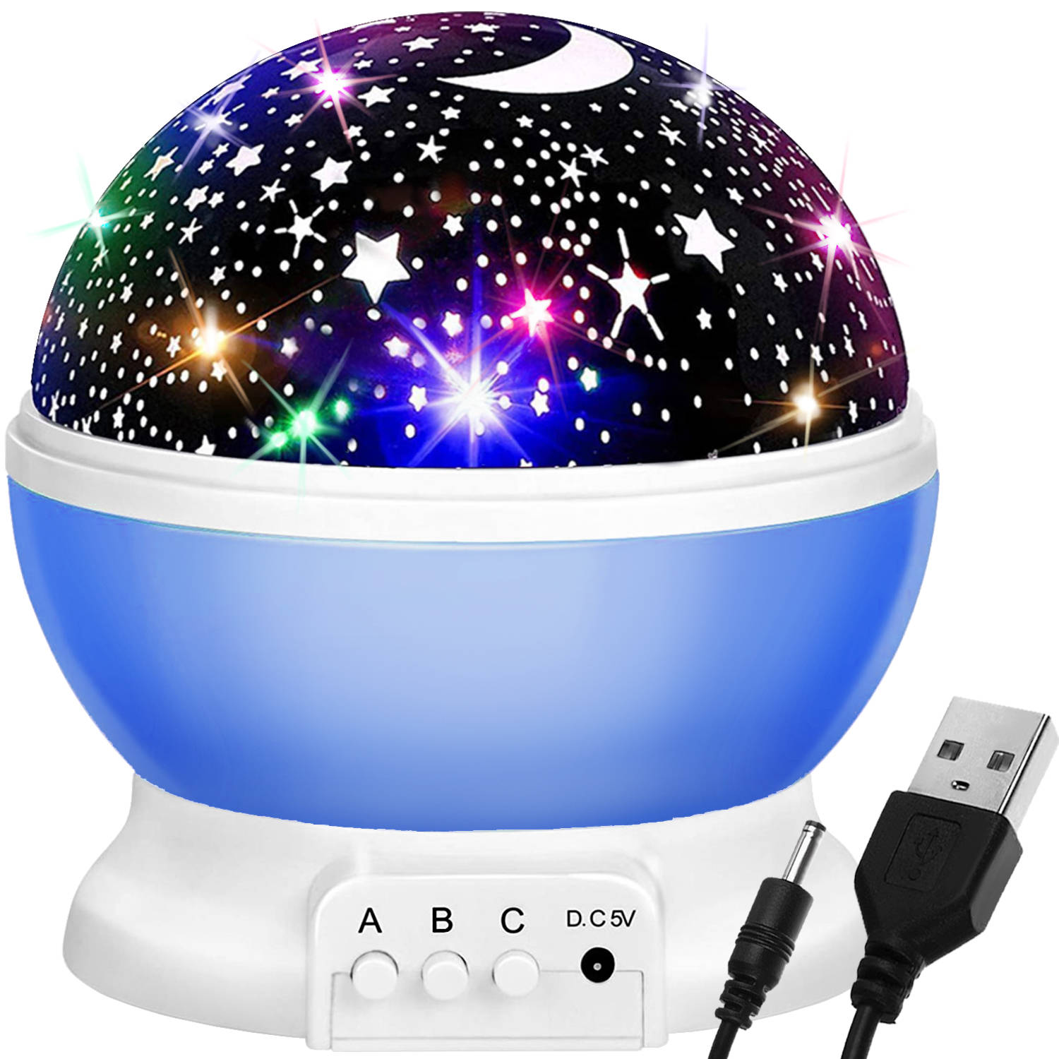 Forgó csillagfény LED lámpa, éjszakai fény, égbolt projektor gyerekeknek – 3 féle üzemmóddal, kék (BB-5764) (4)