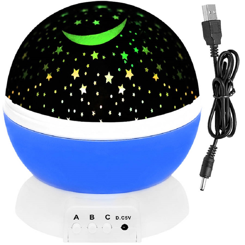 Forgó csillagfény LED lámpa, éjszakai fény, égbolt projektor gyerekeknek – 3 féle üzemmóddal, kék (BB-5764) (7)