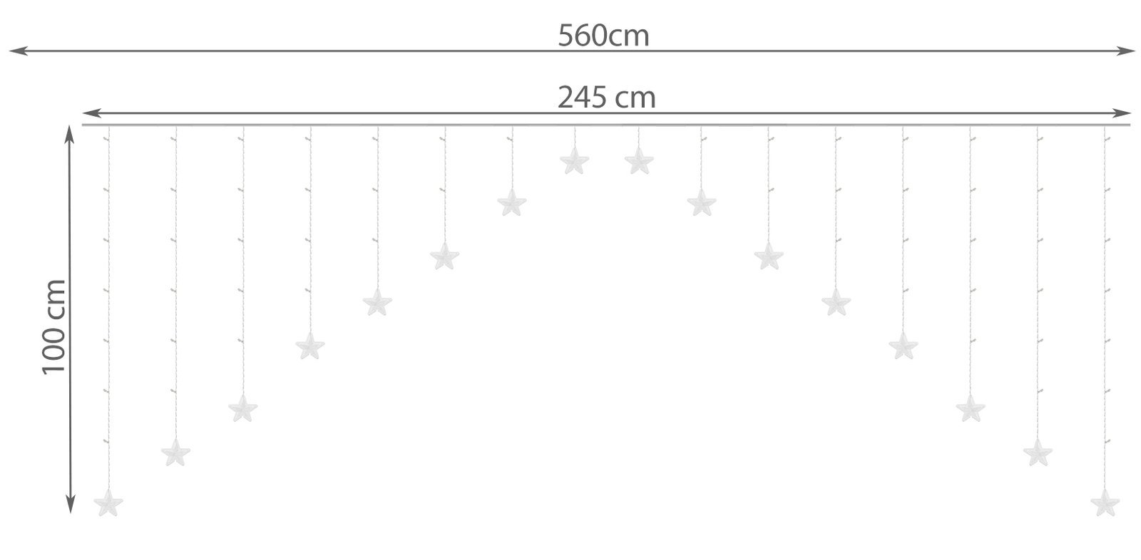 136 LED-es fényfüggöny csillagokkal – 8 világítási móddal – 2,45 x 1 m, meleg fehér (BB-11337) (15)