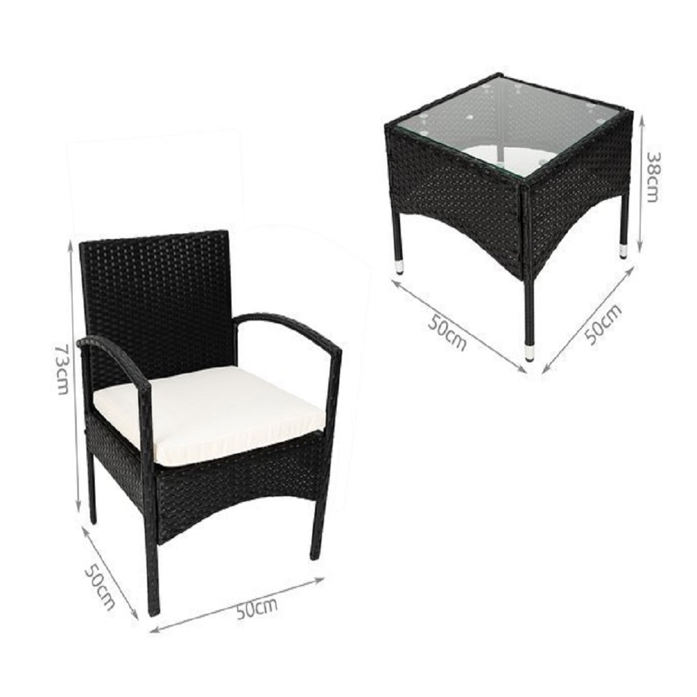 3 részes elegáns megjelenésű kerti bútorkészlet – 2 darab székkel, 1 darab üveglapos asztallal (BB-11965) (1)