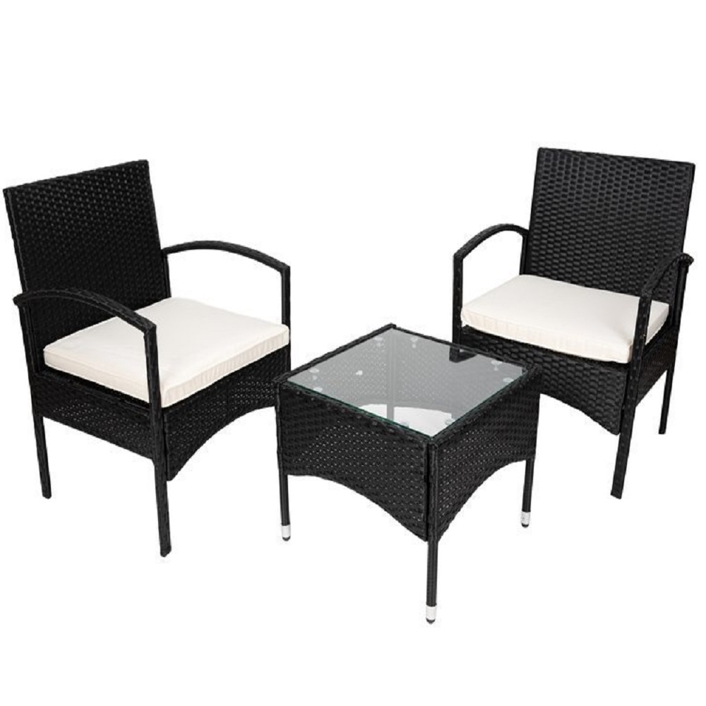 3 részes elegáns megjelenésű kerti bútorkészlet – 2 darab székkel, 1 darab üveglapos asztallal (BB-11965) (2)
