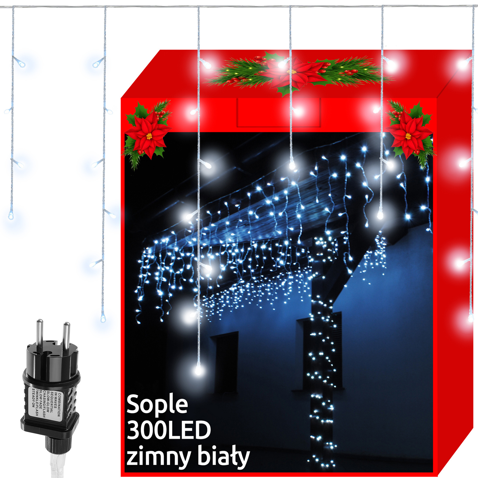 300 LED-es karácsonyi jégcsap fényfüggöny kül-, és beltérre – 12 méter, hideg fehér (BB-11520) (2)