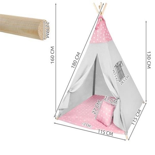 Indián sátor gyerekeknek rózsaszín és szürke színben 3 párnával (BB-8705) (1)