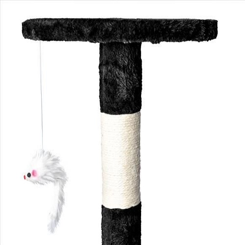 Macska mászóka kaparófával, fekvőhellyel, kuckóval és játék egérrel – 118 x 49 cm, fekete (BB-7936) (5)