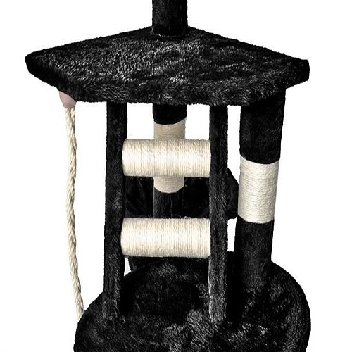 Macska mászóka kaparófával, fekvőhellyel, kuckóval és játék egérrel – 118 x 49 cm, fekete (BB-7936) (6)