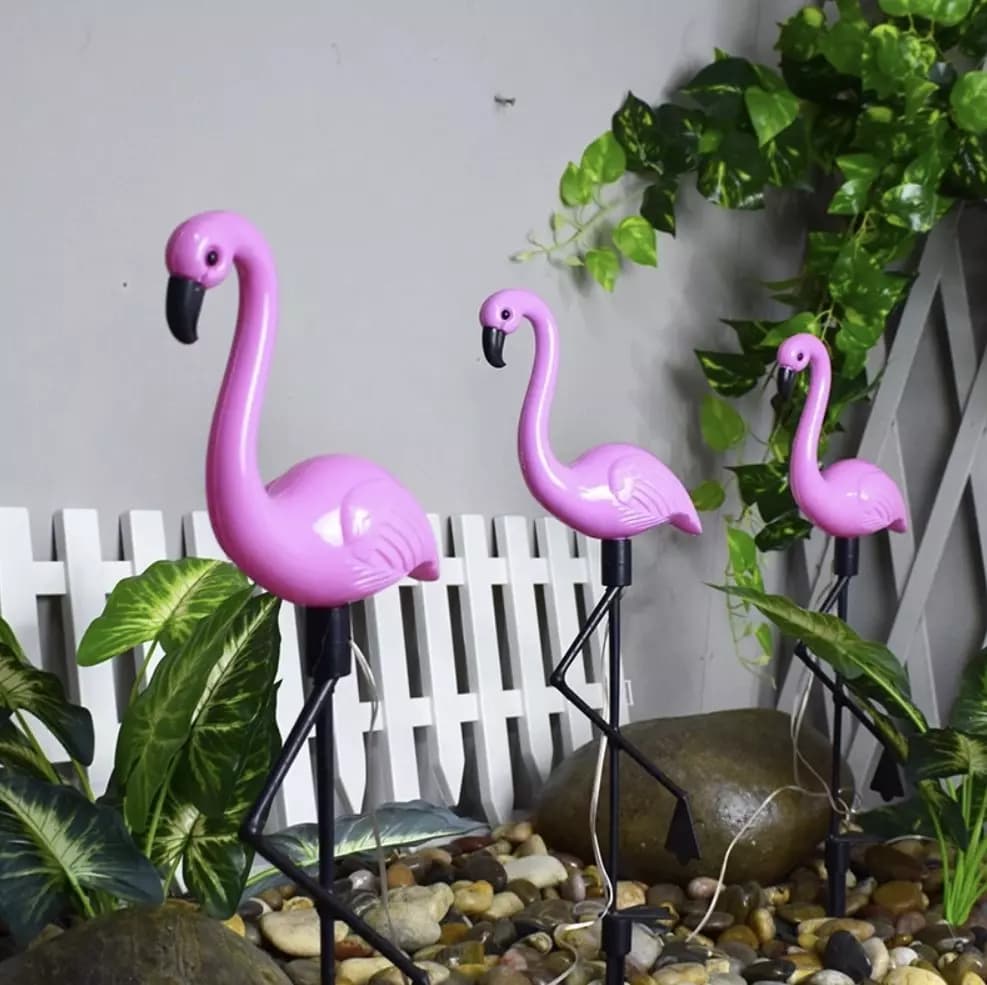 3 darabos LED-es, leszúrható napelemes kültéri dekor lámpa – kerti szolár lámpa flamingó figurával (BB-21151) (4)