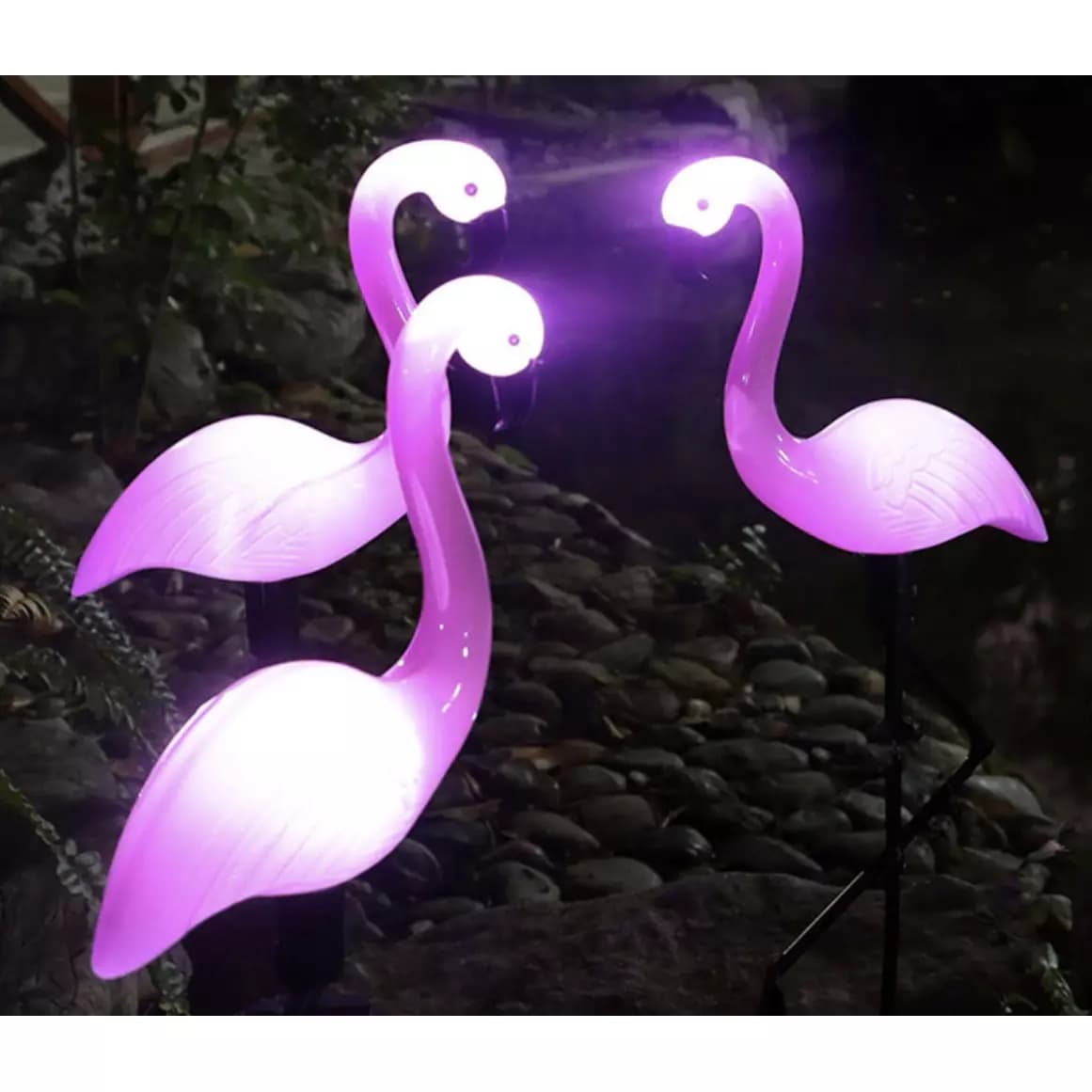 3 darabos LED-es, leszúrható napelemes kültéri dekor lámpa – kerti szolár lámpa flamingó figurával (BB-21151) (7)